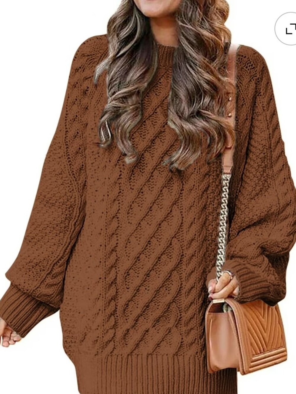 NWOT Cable Knit Oversized Crewneck Sweater - Brown